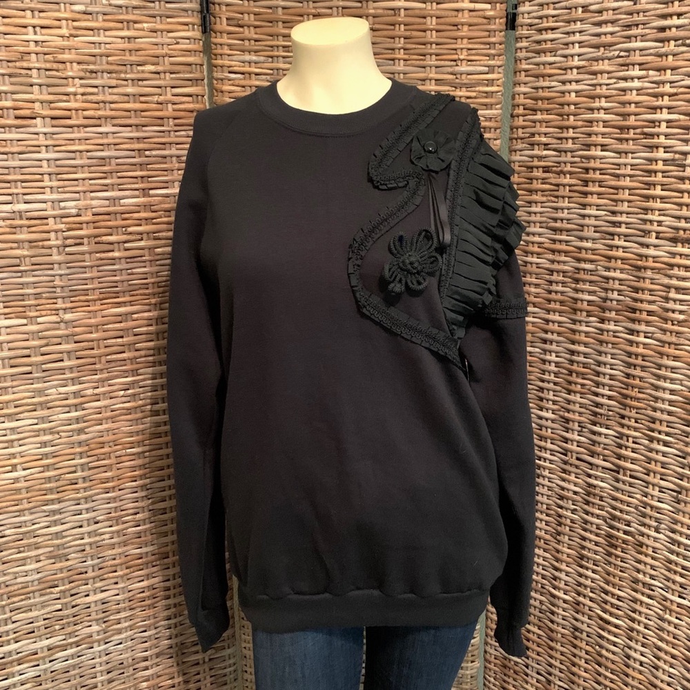 1980's Black Ribbon Embellished Oversized Sweatshirt Size Large